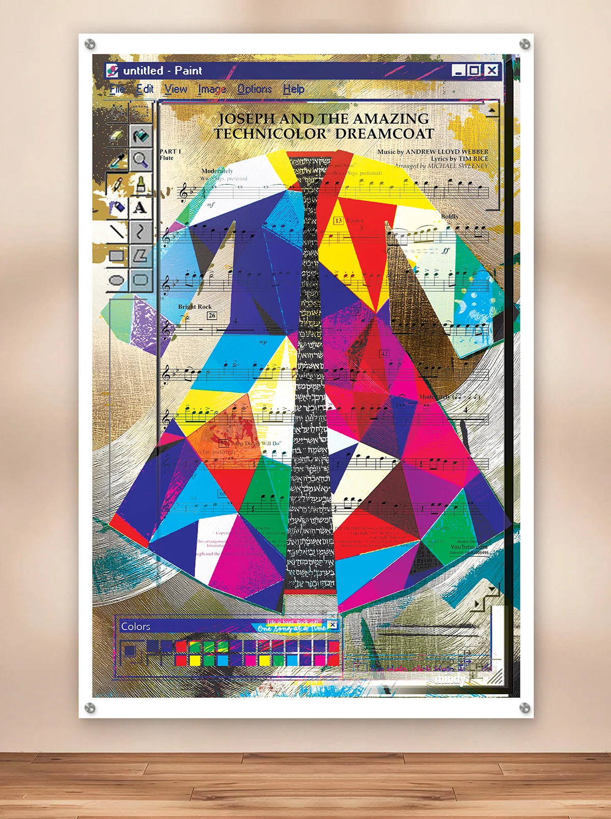 Joseph and The Amazing Technicolor Dreamcoat Judaica metal wall art by NYC artist Mindy Lehmann – available 33–50 in, ideal housewarming, wedding or anniversary gift