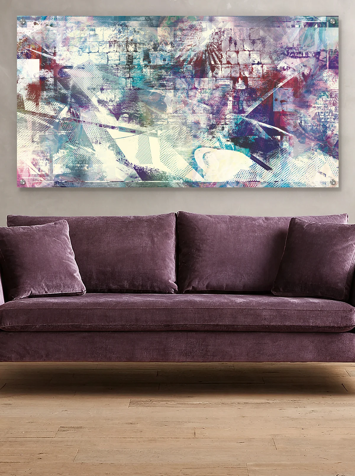 Pop Western Wall Blue Judaica metal wall art by NYC artist Mindy Lehmann – Western Wall in vibrant blue on metal, available 30–45 in