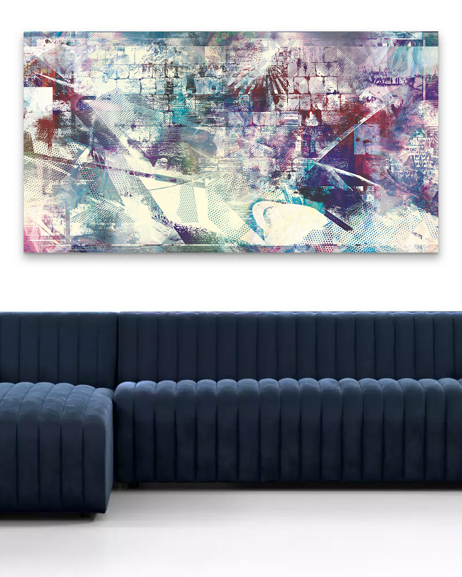 Pop Western Wall Blue Judaica metal wall art by NYC artist Mindy Lehmann – Western Wall in vibrant blue on metal, available 30–45 in