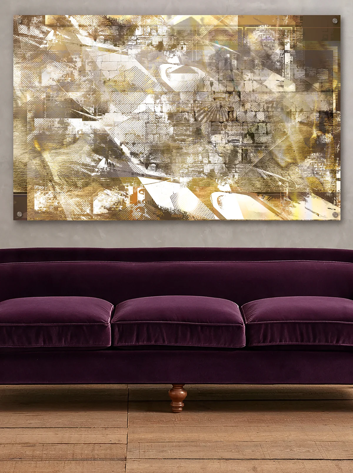 Pop Western Wall Brown Judaica metal wall art by NYC artist Mindy Lehmann – Western Wall in warm brown tones on metal, available 32–80 in