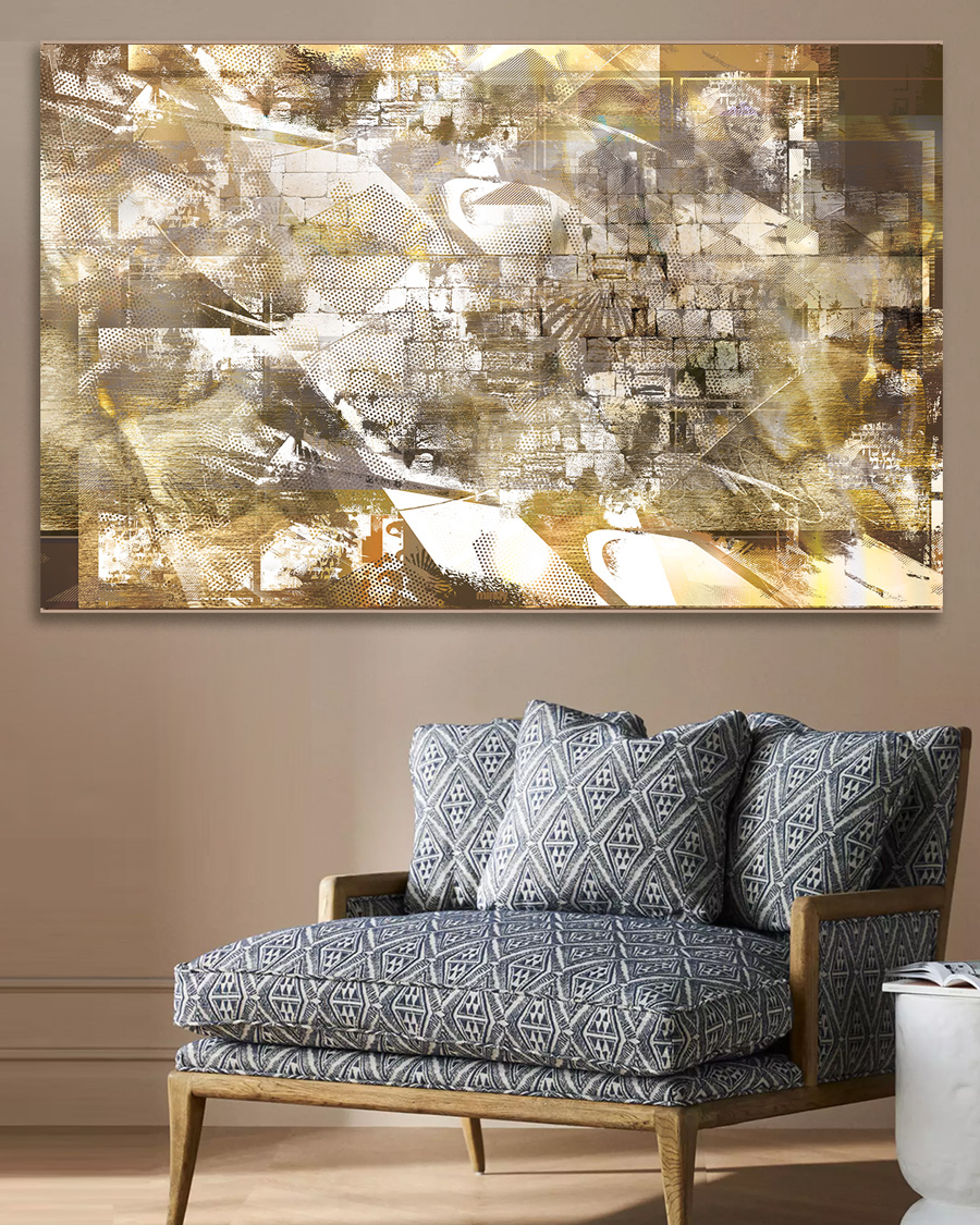 Pop Western Wall Brown Judaica metal wall art by NYC artist Mindy Lehmann – Western Wall in warm brown tones on metal, available 32–80 in