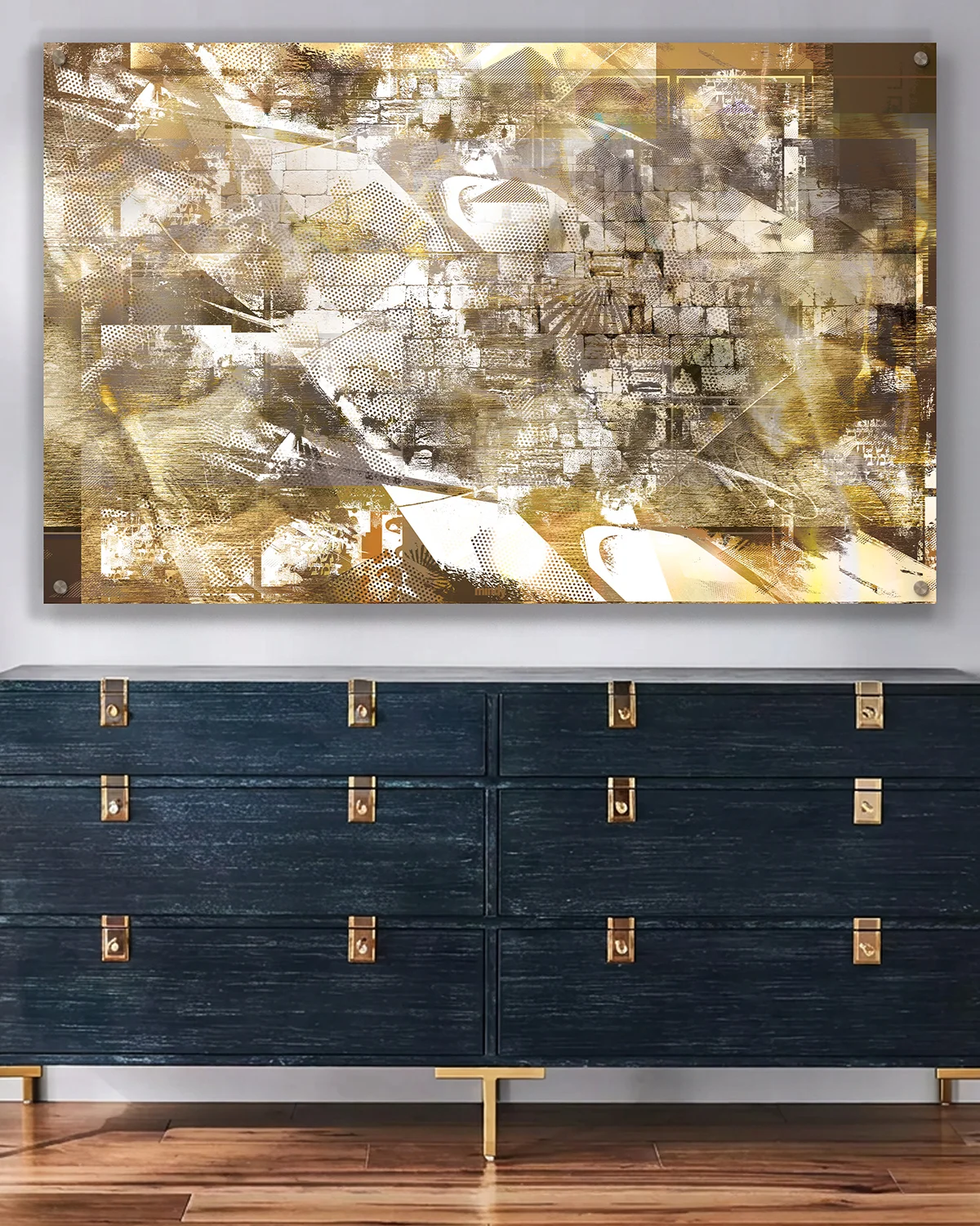 Pop Western Wall Brown Judaica metal wall art by NYC artist Mindy Lehmann – Western Wall in warm brown tones on metal, available 32–80 in