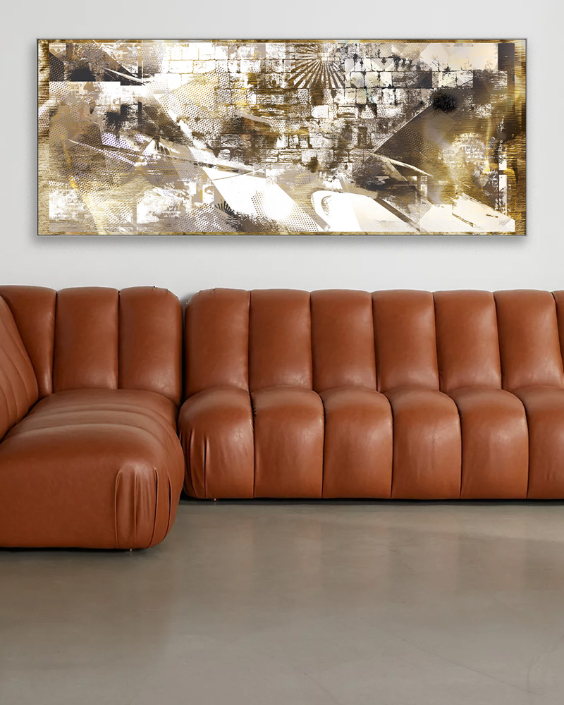 Pop Western Wall Brown Judaica Metal Wall Art by New York City artist Mindy Lehmann – contemporary judaica piece featuring the Western Wall in warm brown tones, printed on durable metal, available up to 48x19 in, perfect for Jewish homes or gifts.