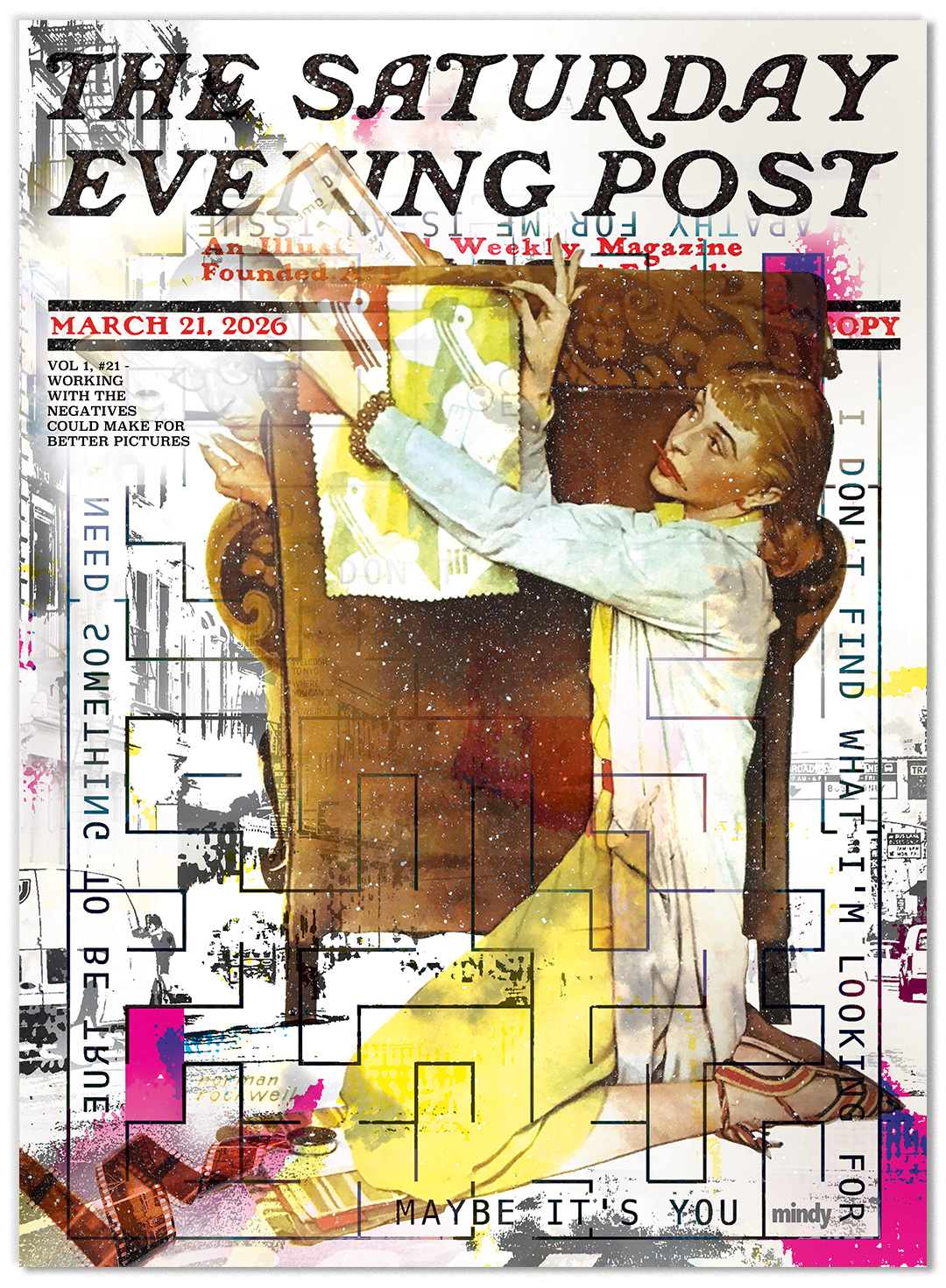 The Saturday Evening Post reimagined - Norman Rockwell covers as modern mixed media metal wall art by New York City artist Mindy Lehmann, each titled with a song lyric