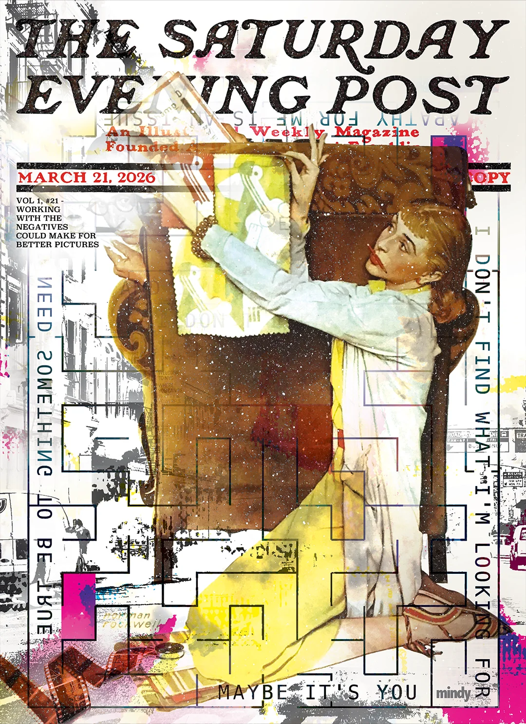 The Saturday Evening Post reimagined - Norman Rockwell covers as modern mixed media metal wall art by New York City artist Mindy Lehmann, each titled with a song lyric