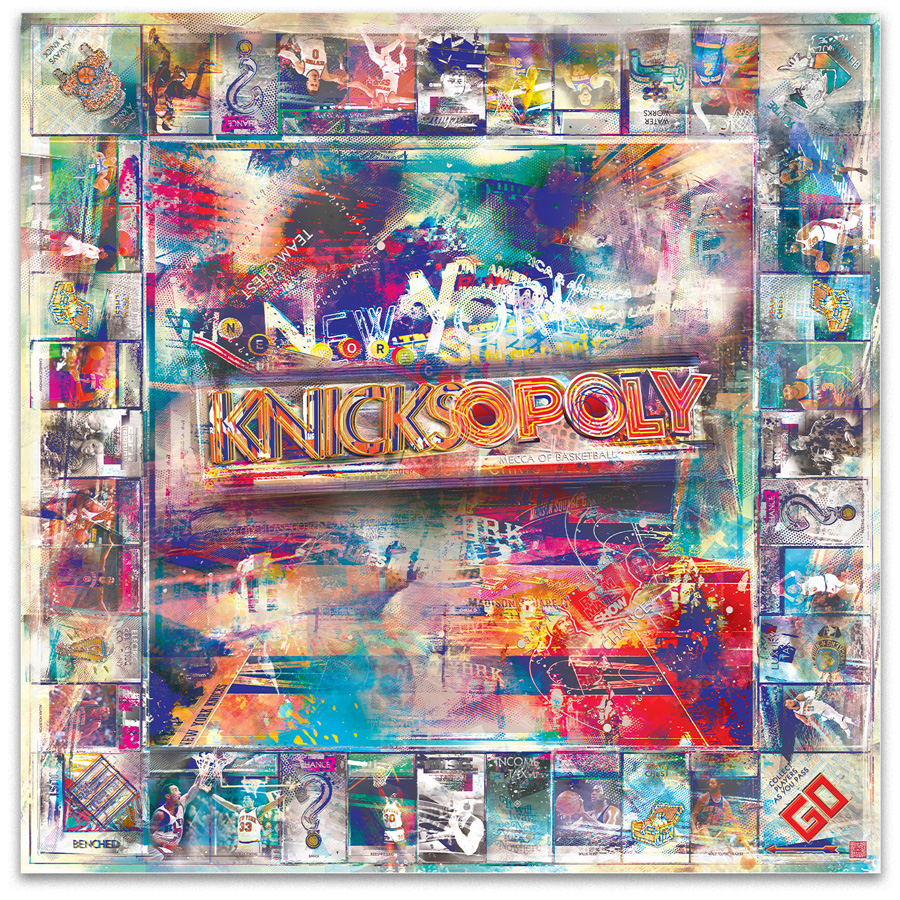 Custom monopoly board metal wall art by New York City artist Mindy Lehmann - personalized monopoly boards for brands, sports teams, and special occasions