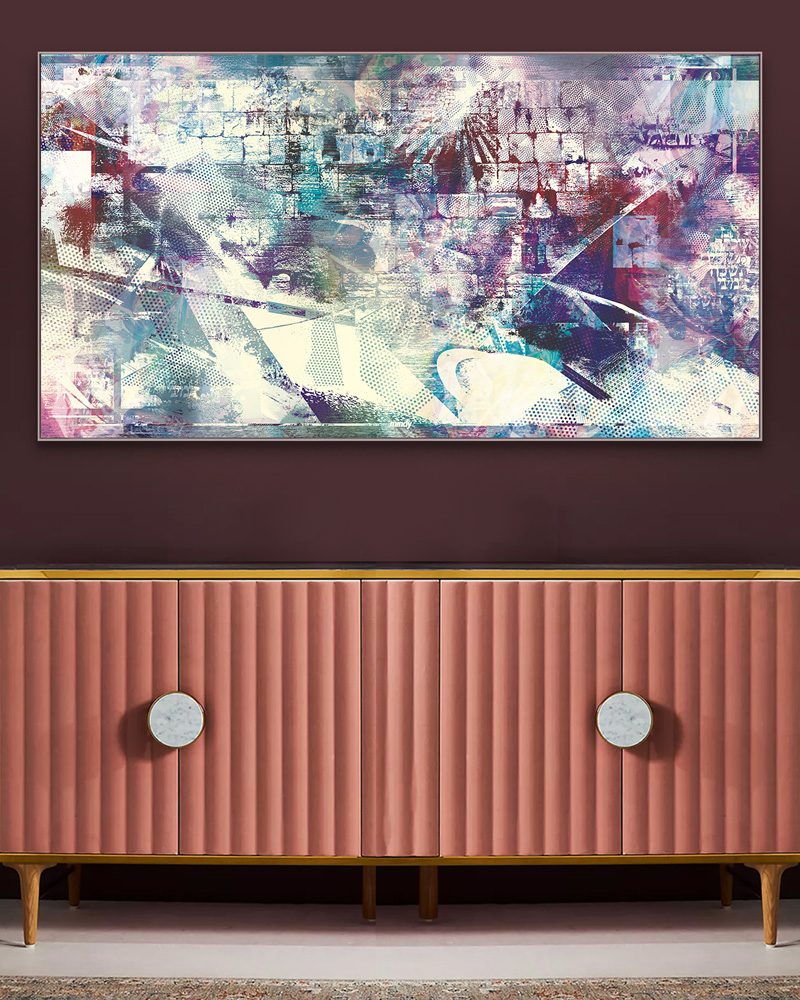 Western Wall Judaica art print featuring Jerusalem’s Kotel, printed on sleek metal for elegant Jewish home decor.